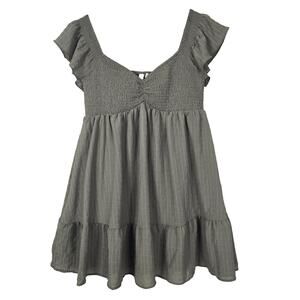 Smocked Babydoll Dress Womens XL Green Square Neck Tiered Ruffle Lined Mini